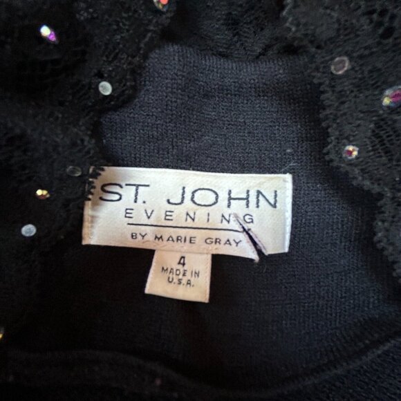 St. John Evening Marie Gray Womens Black Knit Cardigan Sweater Lace Trim Size 4 - Picture 3 of 7